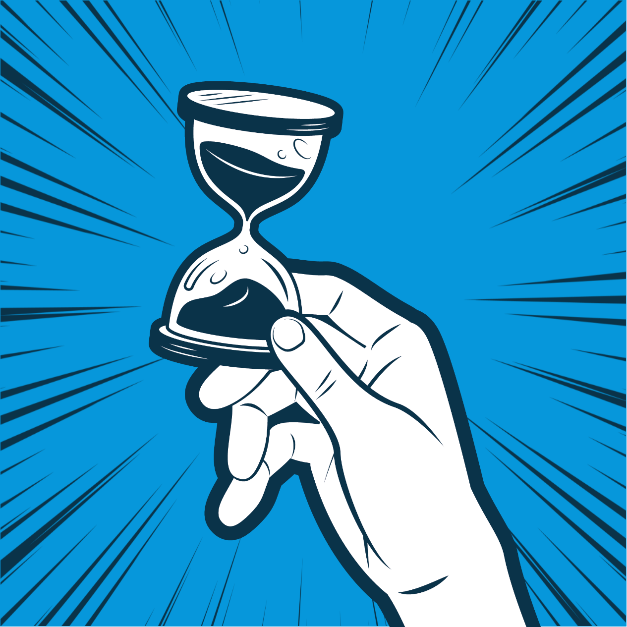 Comic-Stil Sanduhr, die symbolisch für die verbleibende Zeit im Gewinnspiel oder einen Countdown steht.